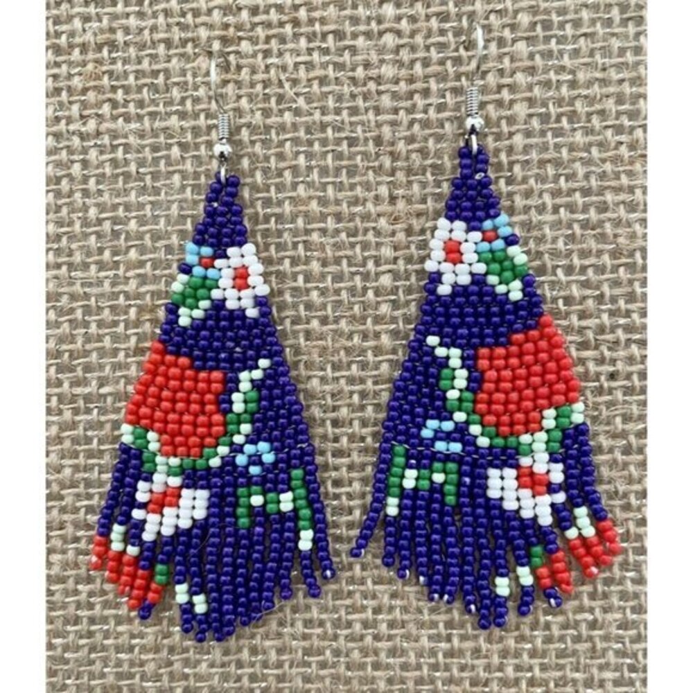 Handmade Miyuki Seed Bead Fringe Dangling Earrings Desert Purple Floral NWT